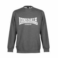 Lonsdale Мъжки Пуловер Обло Деколте Essential Crew Sweater Mens Charcoal Мъжко облекло за едри хора