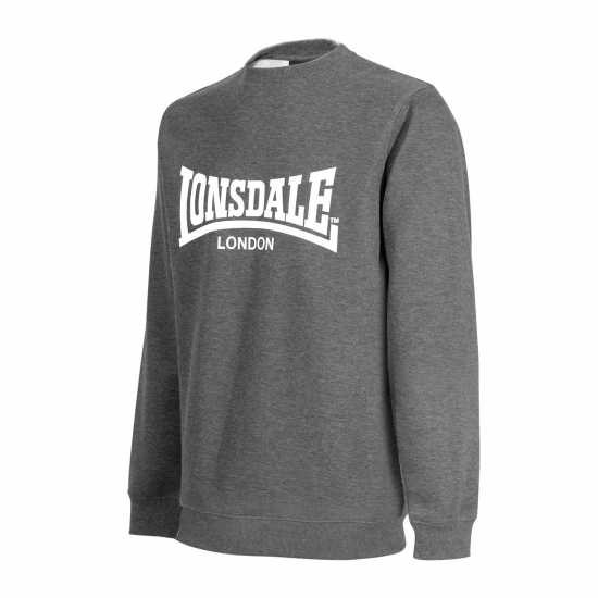 Lonsdale Мъжки Пуловер Обло Деколте Essential Crew Sweater Mens Charcoal Мъжко облекло за едри хора