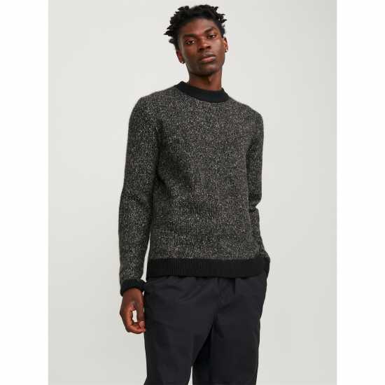 Плетен Пуловер Jack And Jones Space Crew Neck Knitted Jumper Mens Черно Мъжки пуловери и жилетки