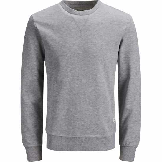 Jack And Jones Мъжки Пуловер Обло Деколте Crew Sweater Mens Light Grey Мъжко облекло за едри хора