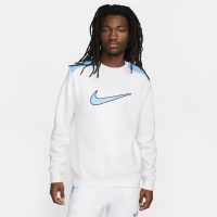 Nike Fleece Crewneck Jumper White/Blue Мъжко облекло за едри хора