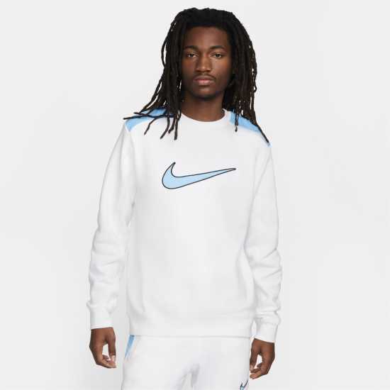 Nike Fleece Crewneck Jumper White/Blue Мъжко облекло за едри хора