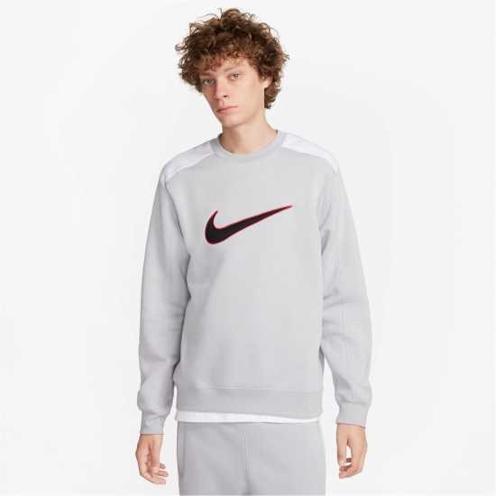 Nike Fleece Crewneck Jumper Wolf Grey/White Мъжко облекло за едри хора