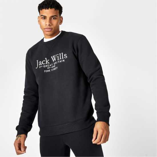 Мъжка Риза Jack Wills Belvue Logo Sweatshirt Mens Черно Мъжки горнища на анцуг