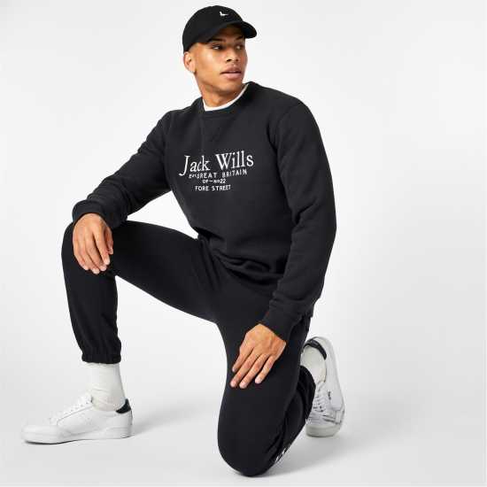 Блуза Обло Деколте Jack Wills Belvue Graphic Logo Crew Neck Sweatshirt Black Мъжко облекло за едри хора