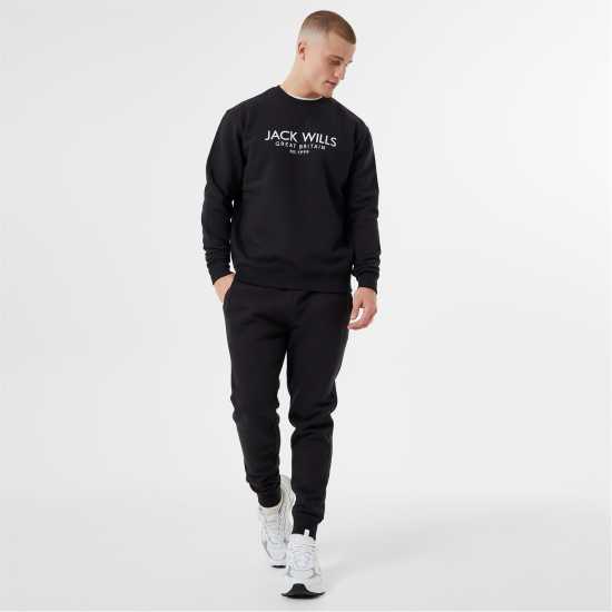 Мъжка Риза Jack Wills Belvue Logo Sweatshirt Mens Черно Мъжки горнища на анцуг
