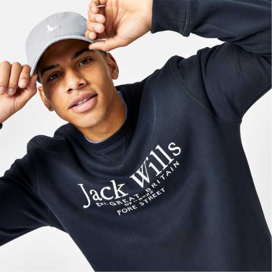 Блуза Обло Деколте Jack Wills Belvue Graphic Logo Crew Neck Sweatshirt Navy Мъжко облекло за едри хора