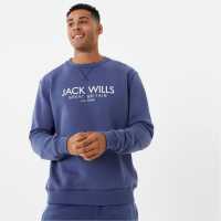 Блуза Обло Деколте Jack Wills Belvue Graphic Logo Crew Neck Sweatshirt Indigo Мъжко облекло за едри хора