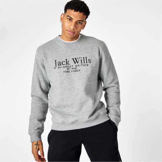 Блуза Обло Деколте Jack Wills Belvue Graphic Logo Crew Neck Sweatshirt Grey Marl Мъжко облекло за едри хора