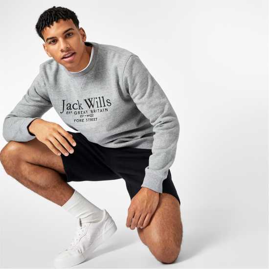 Блуза Обло Деколте Jack Wills Belvue Graphic Logo Crew Neck Sweatshirt Grey Marl Мъжко облекло за едри хора