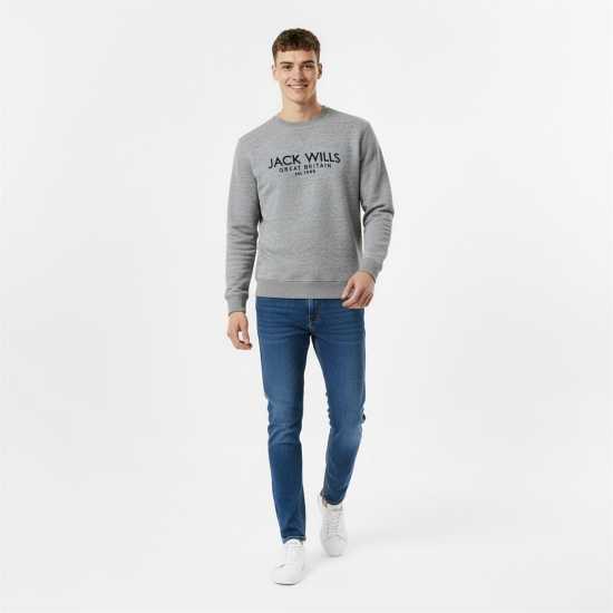 Мъжка Риза Jack Wills Belvue Logo Sweatshirt Mens Сив марл Мъжки горнища на анцуг