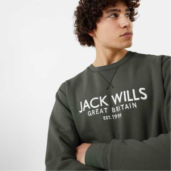 Блуза Обло Деколте Jack Wills Belvue Graphic Logo Crew Neck Sweatshirt Khaki Мъжко облекло за едри хора