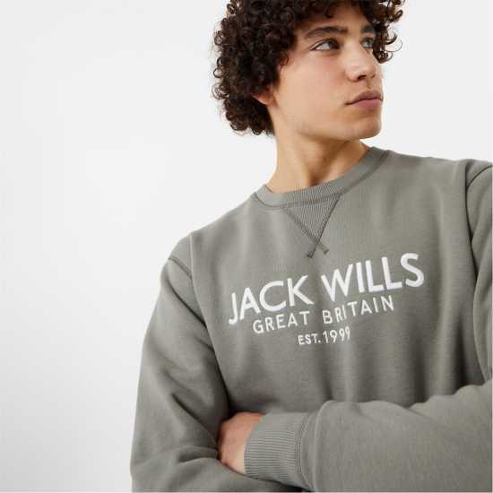 Блуза Обло Деколте Jack Wills Belvue Graphic Logo Crew Neck Sweatshirt Pebble Мъжко облекло за едри хора
