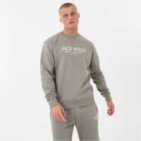 Блуза Обло Деколте Jack Wills Belvue Graphic Logo Crew Neck Sweatshirt Washed Khaki Мъжко облекло за едри хора