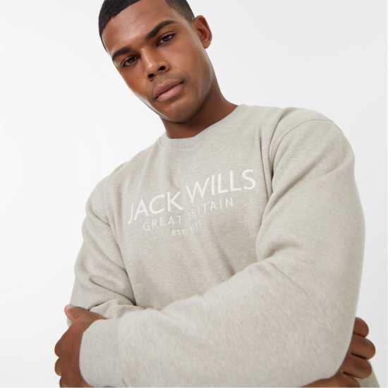 Блуза Обло Деколте Jack Wills Belvue Graphic Logo Crew Neck Sweatshirt Oatmeal Marl Мъжко облекло за едри хора