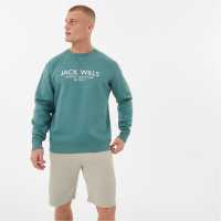 Блуза Обло Деколте Jack Wills Belvue Graphic Logo Crew Neck Sweatshirt Sea Green Мъжко облекло за едри хора