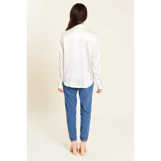 Be You Satin Shirt Крем Дамски ризи и тениски