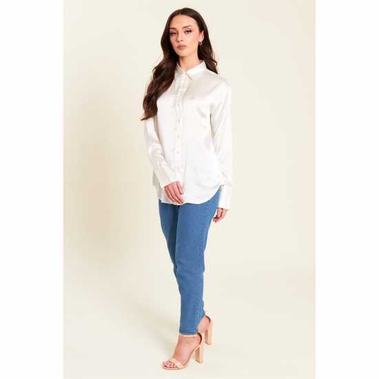 Be You Satin Shirt Крем Дамски ризи и тениски