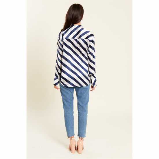 Stripe Satin Long-Sleeve Blouse  
