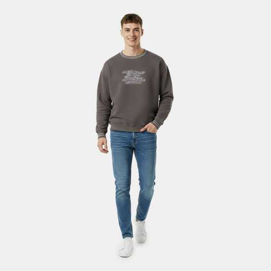 Jack Wills Men's Tipped Graphic Cotton Long Sleeve Oversized Fit Crew Sweatshirt Сланина 