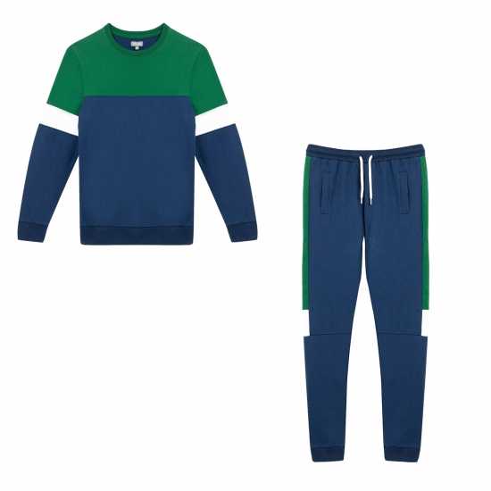 Boys Cut And Sew Green Crew And Jogger Set