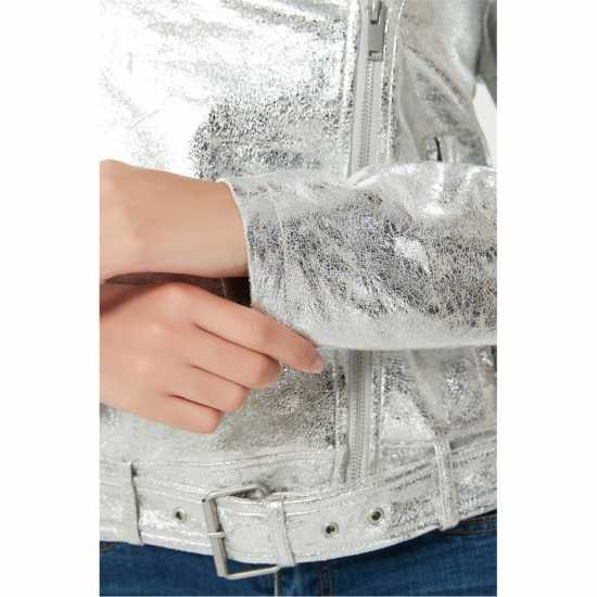 Кожено Яке Metallic Biker Leather Jacket Кожено Яке Metallic Biker Leather Jacket