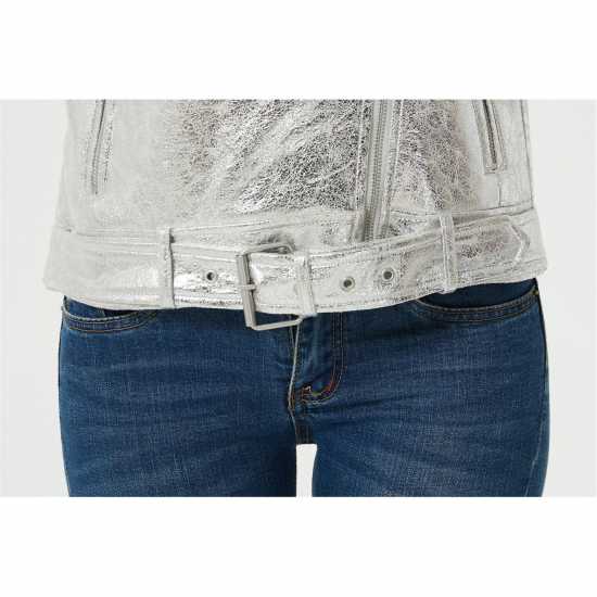 Кожено Яке Metallic Biker Leather Jacket Кожено Яке Metallic Biker Leather Jacket