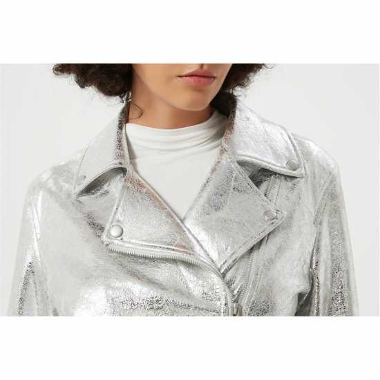 Кожено Яке Metallic Biker Leather Jacket Кожено Яке Metallic Biker Leather Jacket