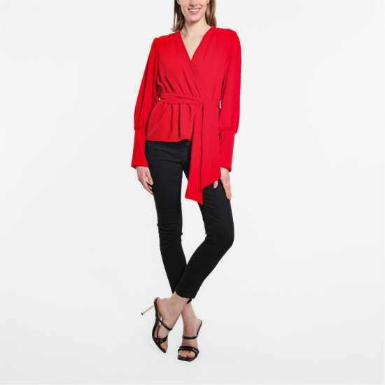 Be You Peplum Wrap Top Womens Червено Дамски ризи и тениски