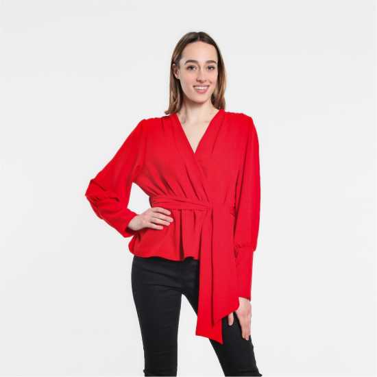 Peplum Wrap Top Red - Дамски ризи и тениски