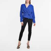 Be You Peplum Wrap Top Womens Кобалт Дамски ризи и тениски