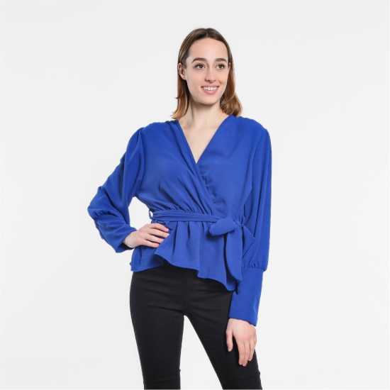 Be You Peplum Wrap Top Womens Кобалт Дамски ризи и тениски
