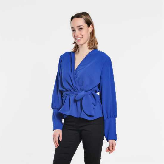 Peplum Wrap Top Cobalt - Дамски ризи и тениски