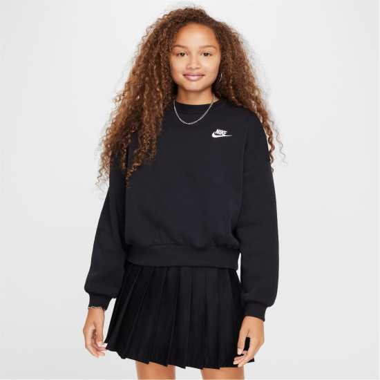 Nike Sportswear Club Fleece Big Kids' (Girls') Boxy Crewneck Sweatshirt Черно Детски горнища и пуловери