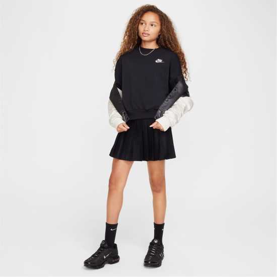 Nike Sportswear Club Fleece Big Kids' (Girls') Boxy Crewneck Sweatshirt Черно Детски горнища и пуловери
