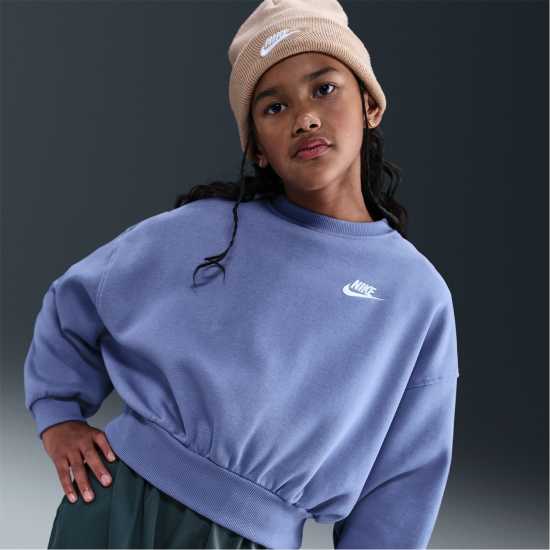 Nike Sportswear Club Fleece Big Kids' (Girls') Boxy Crewneck Sweatshirt Индиго Nike Sportswear Club Fleece Big Kids' (Girls') Boxy Crewneck Sweatshirt Индиго