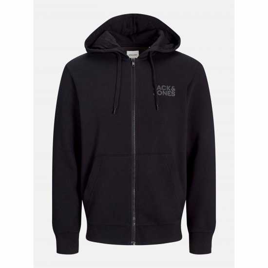 Jack And Jones Logo Sweat Zip Hood Mens Black Jack And Jones Logo Sweat Zip Hood Mens Black