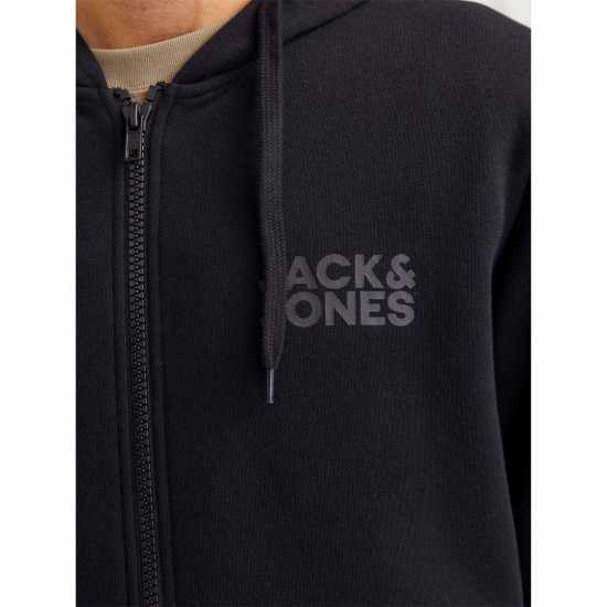 Jack And Jones Logo Sweat Zip Hood Mens Black Jack And Jones Logo Sweat Zip Hood Mens Black