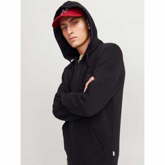 Jack And Jones Logo Sweat Zip Hood Mens Black Jack And Jones Logo Sweat Zip Hood Mens Black