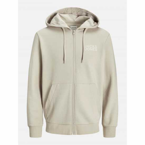 Jack And Jones Logo Sweat Zip Hood Mens Moonbeam Jack And Jones Logo Sweat Zip Hood Mens Moonbeam