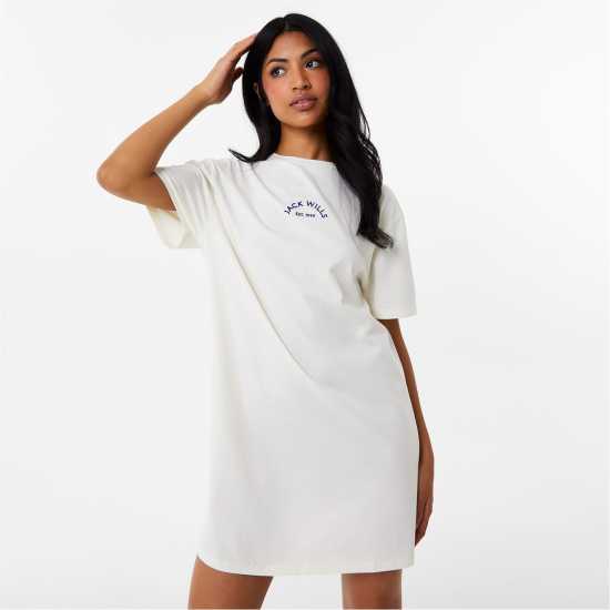 Рокля-Риза Jack Wills Logo T-Shirt Dress Vintage White Дамски поли и рокли