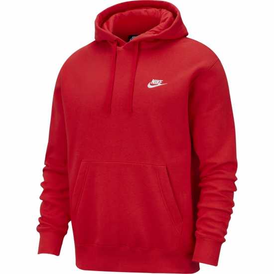Nike Sportswear Club Fleece Pullover Hoodie Mens Уни Червено/Бяло Мъжки суитчъри и блузи с качулки