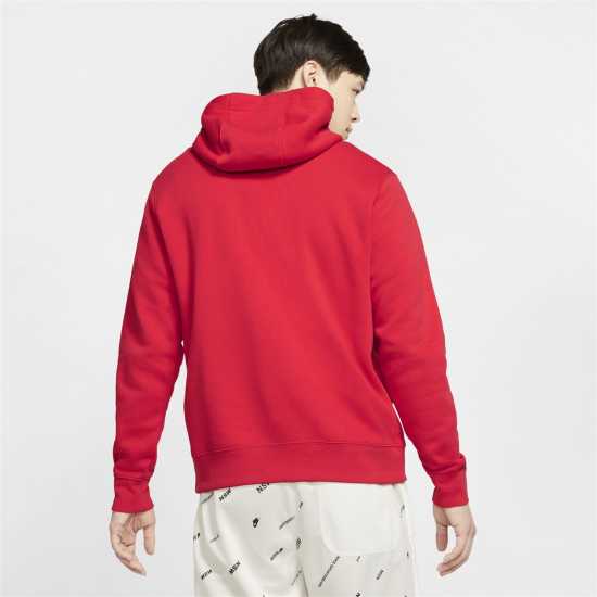 Nike Sportswear Club Fleece Pullover Hoodie Mens Уни Червено/Бяло Мъжки суитчъри и блузи с качулки