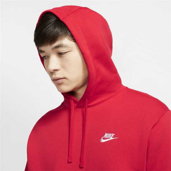 Nike Sportswear Club Fleece Pullover Hoodie Mens Уни Червено/Бяло Мъжки суитчъри и блузи с качулки