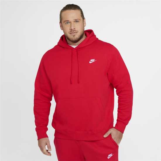 Nike Sportswear Club Fleece Pullover Hoodie Mens Уни Червено/Бяло Мъжки суитчъри и блузи с качулки