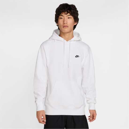 Nike Sportswear Club Fleece Pullover Hoodie Mens Бяло/Черно Мъжки суитчъри и блузи с качулки