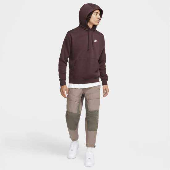 Nike Sportswear Club Fleece Pullover Hoodie Mens Maroon/White Мъжки полар