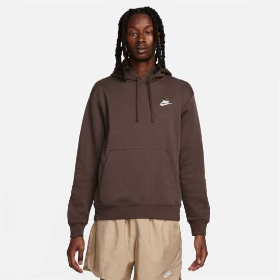 Nike Sportswear Club Fleece Pullover Hoodie Mens Brown/White Мъжки суитчъри и блузи с качулки
