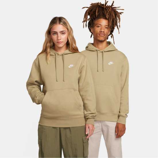 Nike Sportswear Club Fleece Pullover Hoodie Mens Olive/White Nike Sportswear Club Fleece Pullover Hoodie Mens Olive/White