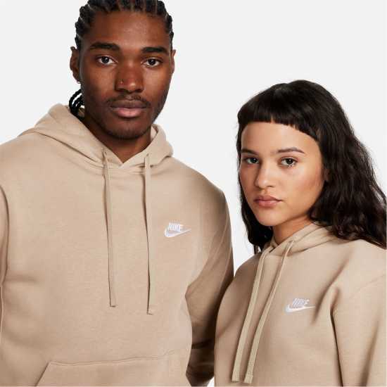 Nike Sportswear Club Fleece Pullover Hoodie Mens Хаки/Бяло Мъжки суитчъри и блузи с качулки
